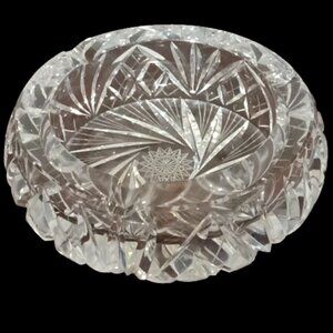Vtge American Brilliant Cut Heavy Crystal Ashtray Buzz Hobstar Pattern 7" Diam